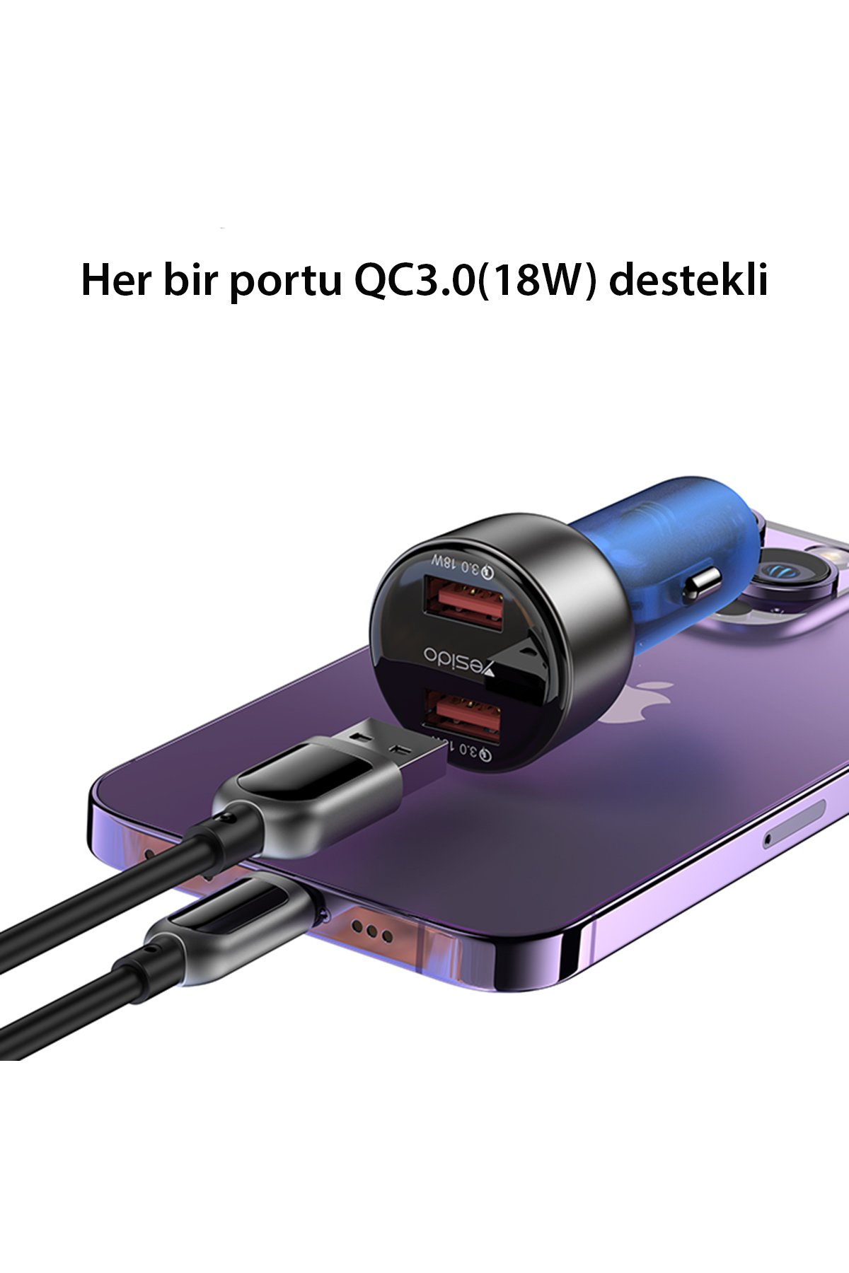 Yesido YP47 20.000 mAh Dijital Göstergeli 22.5W USB3.0 ve 20W Type-C Çıkışlı PD Hızlı Şarj Powerbank - Siyah