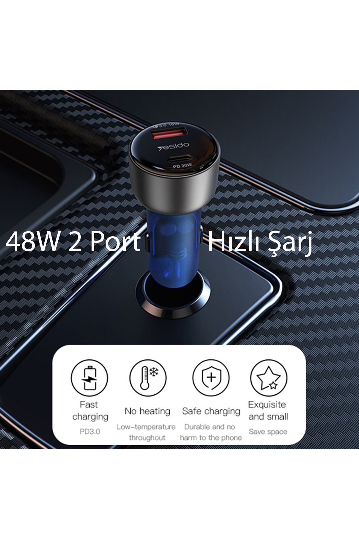 Yesido YP46 10.000 mAh 22.5W Dijital Göstergeli USB3.0 PD Hızlı Şarj Powerbank - Gri