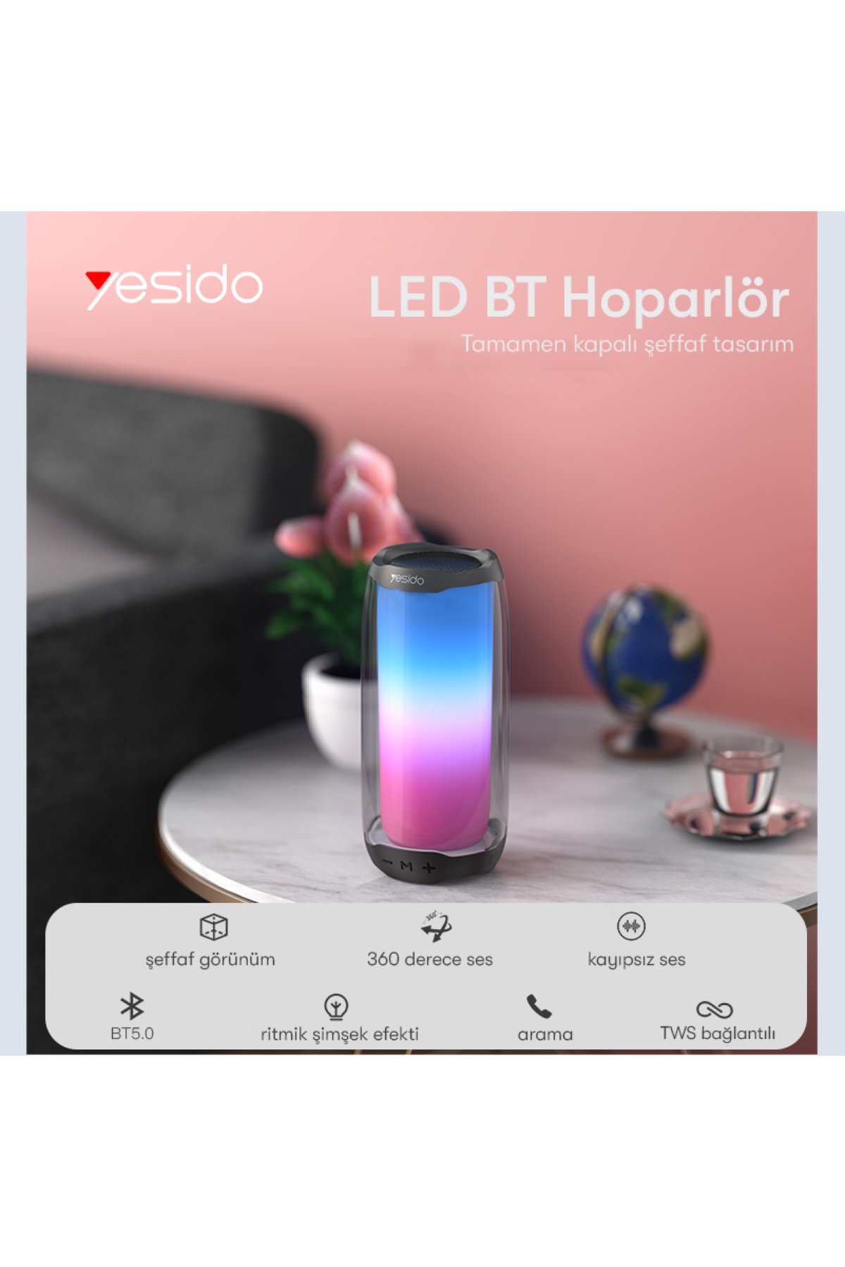 Yesido KM20 2K 4MP Led Aydınlatmalı USB Web Kamera - Siyah